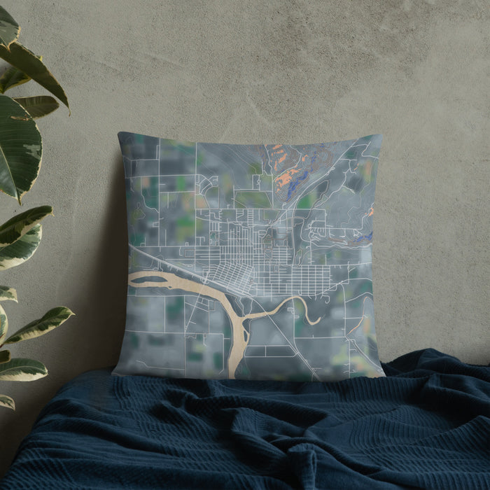 Custom Weiser Idaho Map Throw Pillow in Afternoon on Bedding Against Wall
