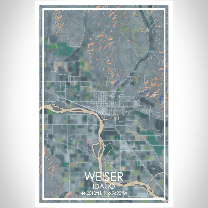 Weiser Idaho Map Print Portrait Orientation in Afternoon Style With Shaded Background