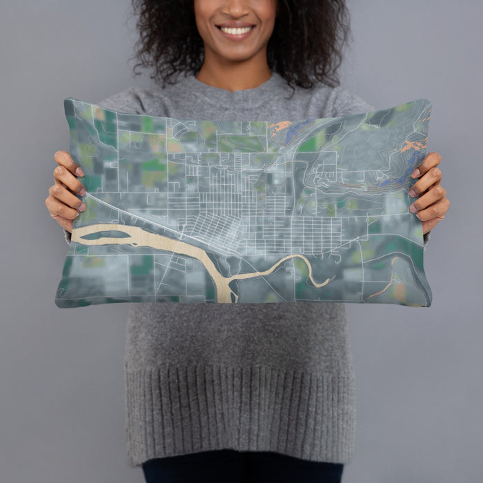 Person holding 20x12 Custom Weiser Idaho Map Throw Pillow in Afternoon