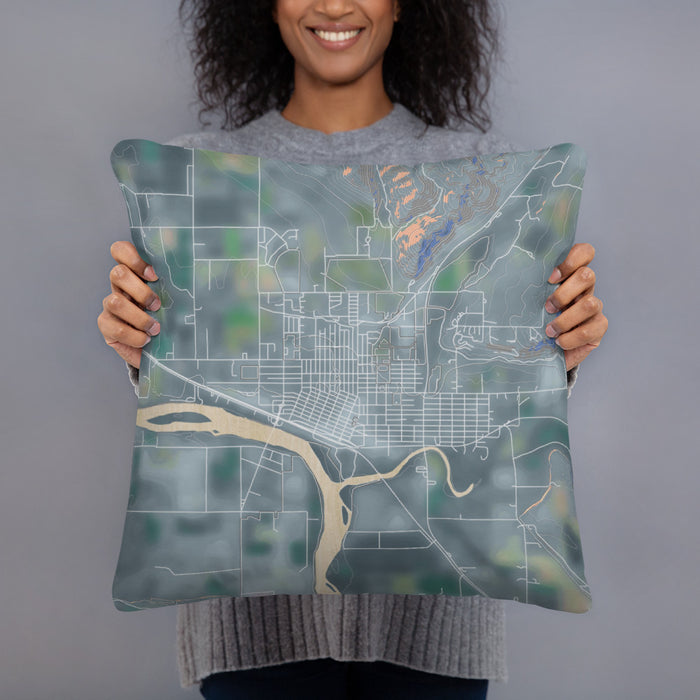 Person holding 18x18 Custom Weiser Idaho Map Throw Pillow in Afternoon