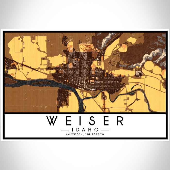 Weiser Idaho Map Print Landscape Orientation in Ember Style With Shaded Background