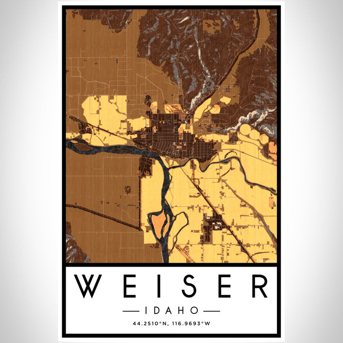 Weiser Idaho Map Print Portrait Orientation in Ember Style With Shaded Background