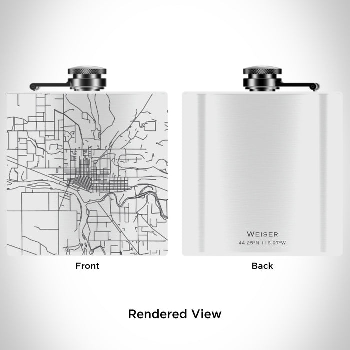 Rendered View of Weiser Idaho Map Engraving on 6oz Stainless Steel Flask in White