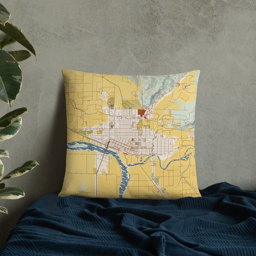 Custom Weiser Idaho Map Throw Pillow in Woodblock on Bedding Against Wall