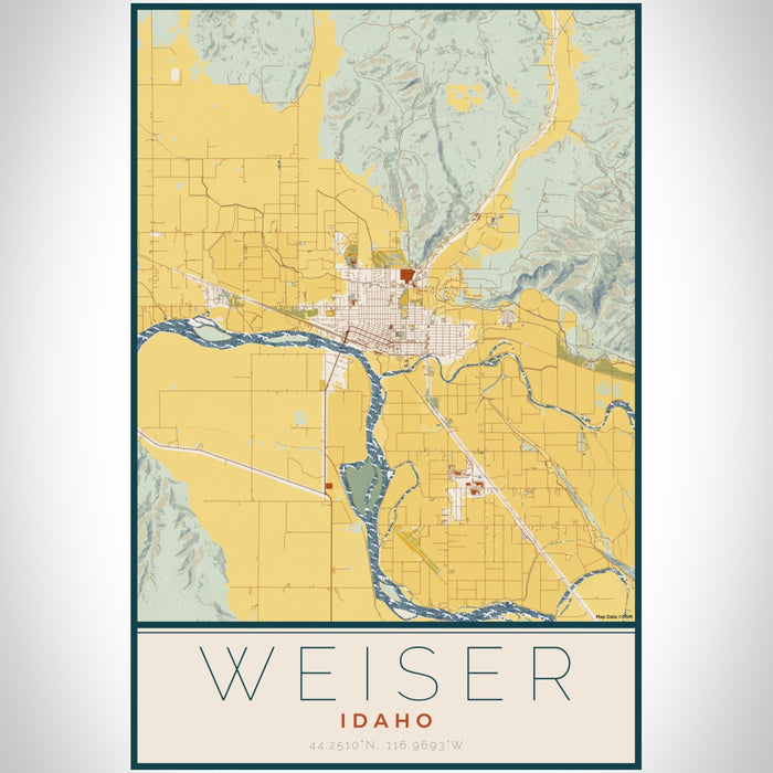 Weiser Idaho Map Print Portrait Orientation in Woodblock Style With Shaded Background