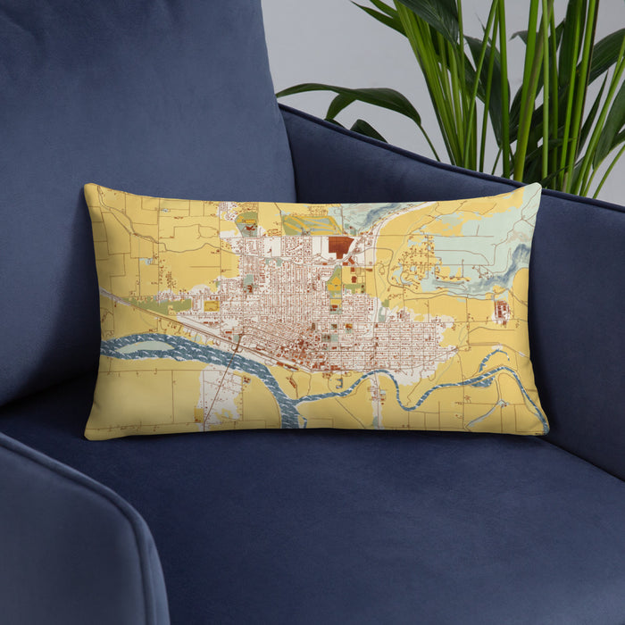 Custom Weiser Idaho Map Throw Pillow in Woodblock on Blue Colored Chair