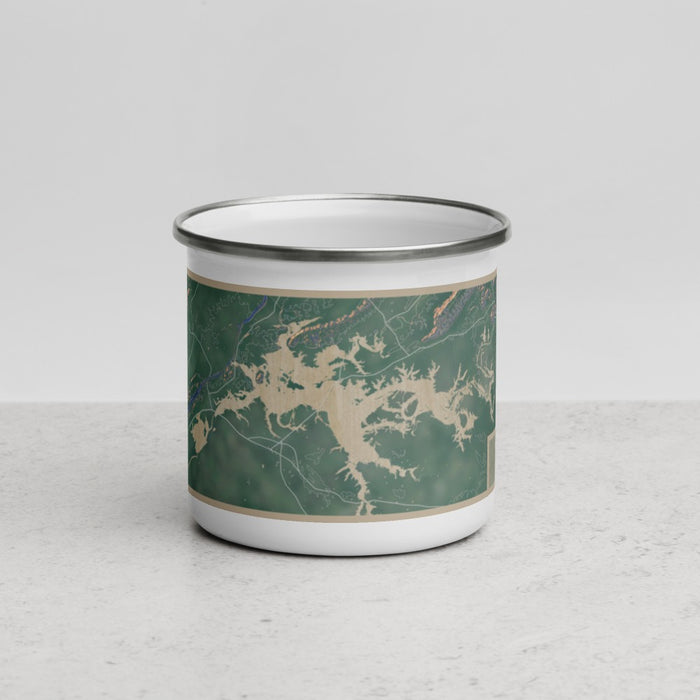 Front View Custom Weiss Lake Alabama Map Enamel Mug in Afternoon