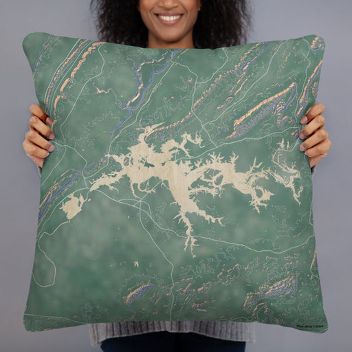 Person holding 22x22 Custom Weiss Lake Alabama Map Throw Pillow in Afternoon