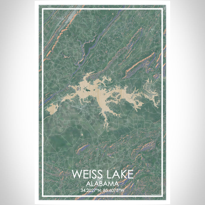Weiss Lake Alabama Map Print Portrait Orientation in Afternoon Style With Shaded Background