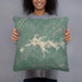 Person holding 18x18 Custom Weiss Lake Alabama Map Throw Pillow in Afternoon