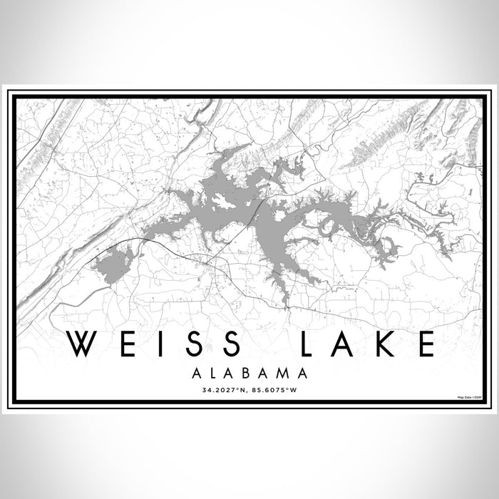 Weiss Lake Alabama Map Print Landscape Orientation in Classic Style With Shaded Background