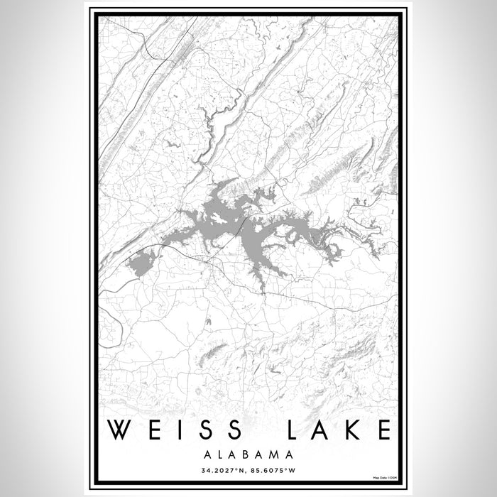 Weiss Lake Alabama Map Print Portrait Orientation in Classic Style With Shaded Background