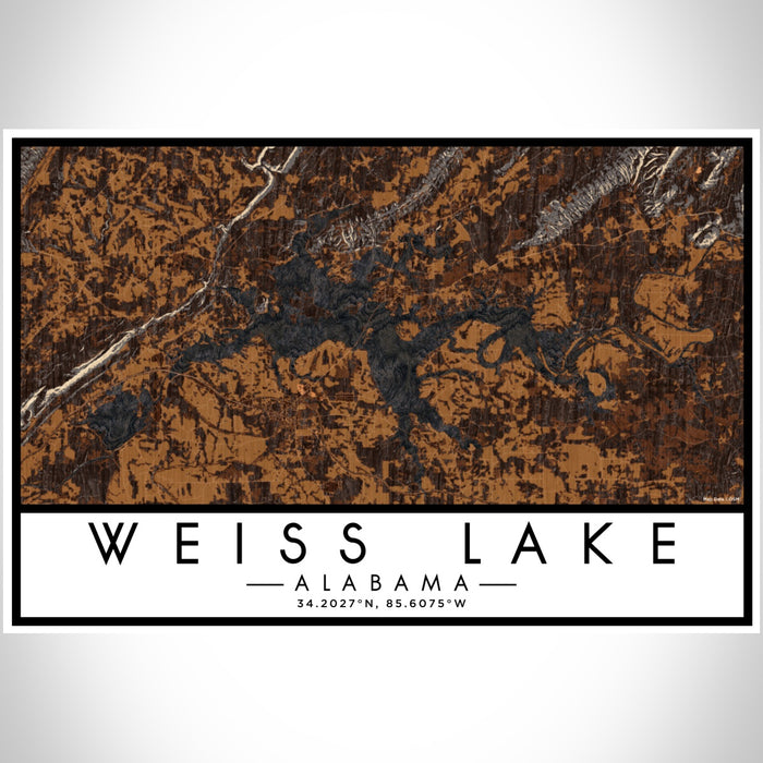 Weiss Lake Alabama Map Print Landscape Orientation in Ember Style With Shaded Background