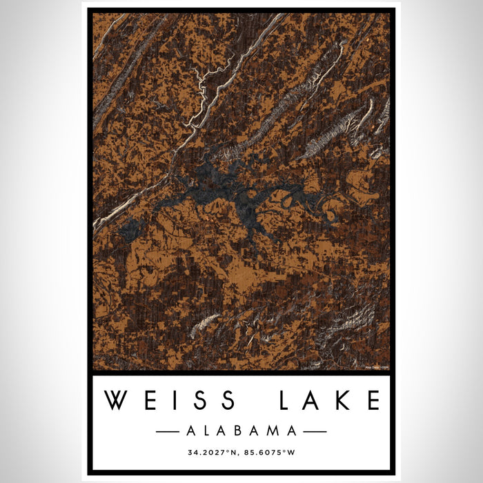 Weiss Lake Alabama Map Print Portrait Orientation in Ember Style With Shaded Background
