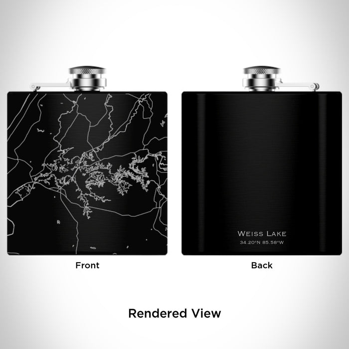 Rendered View of Weiss Lake Alabama Map Engraving on 6oz Stainless Steel Flask in Black