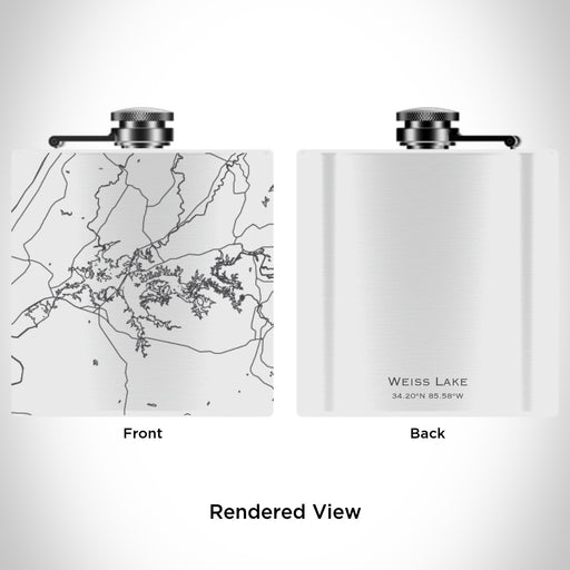 Rendered View of Weiss Lake Alabama Map Engraving on 6oz Stainless Steel Flask in White