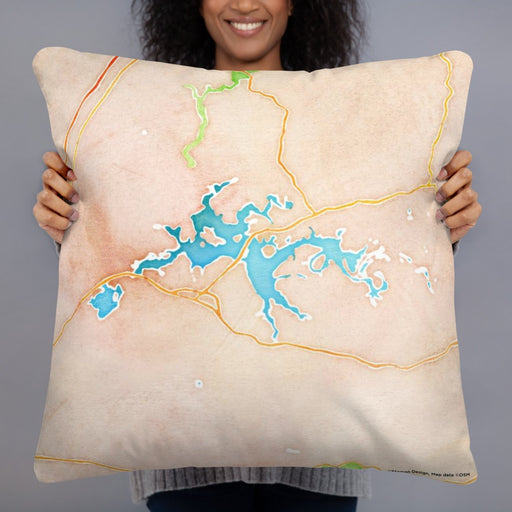Person holding 22x22 Custom Weiss Lake Alabama Map Throw Pillow in Watercolor