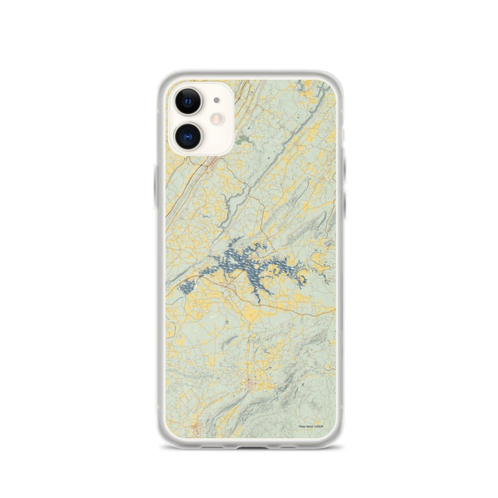 Custom iPhone 11 Weiss Lake Alabama Map Phone Case in Woodblock