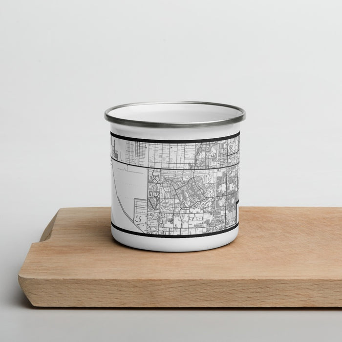 Front View Custom Wellington Florida Map Enamel Mug in Classic on Cutting Board