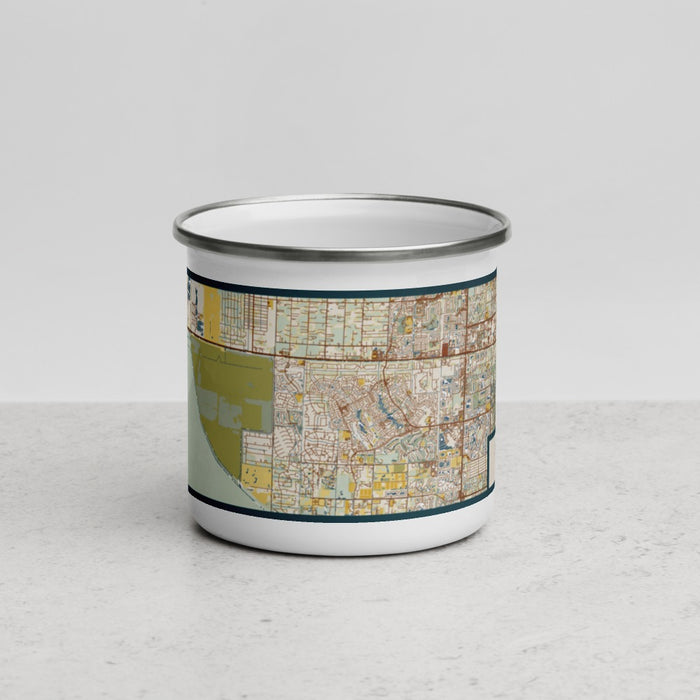 Front View Custom Wellington Florida Map Enamel Mug in Woodblock
