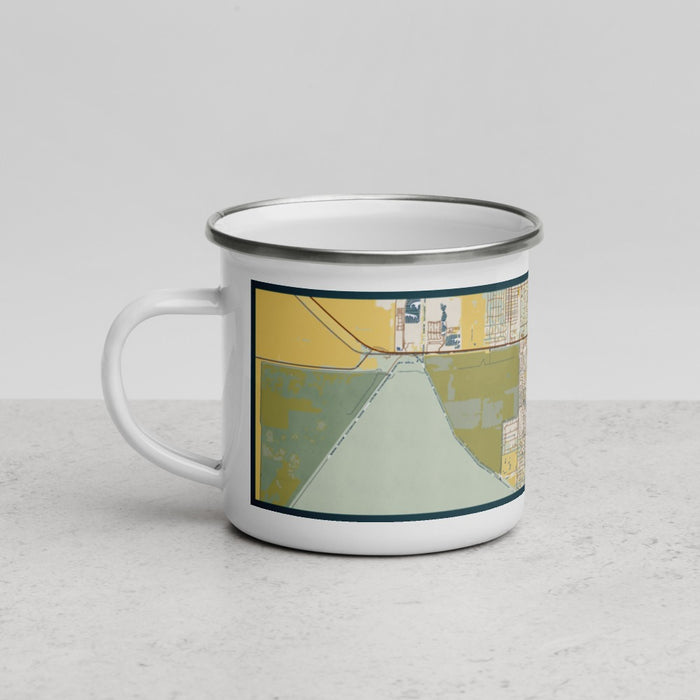 Left View Custom Wellington Florida Map Enamel Mug in Woodblock
