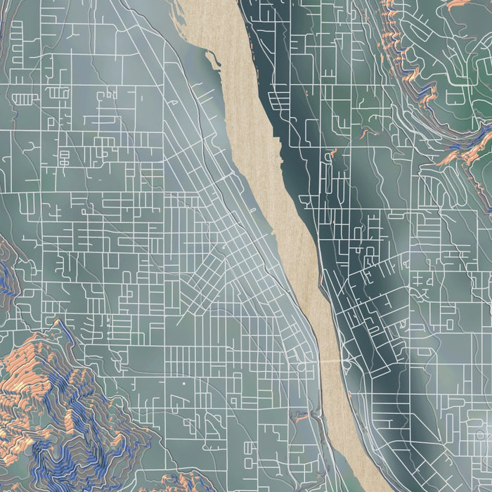 Wenatchee Washington Map Print in Afternoon Style Zoomed In Close Up Showing Details