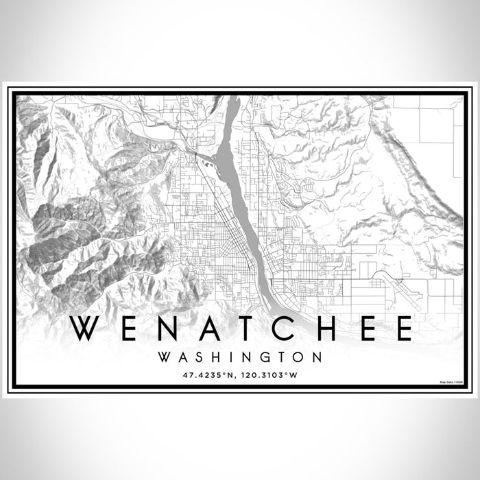 Wenatchee Washington Map Print Landscape Orientation in Classic Style With Shaded Background