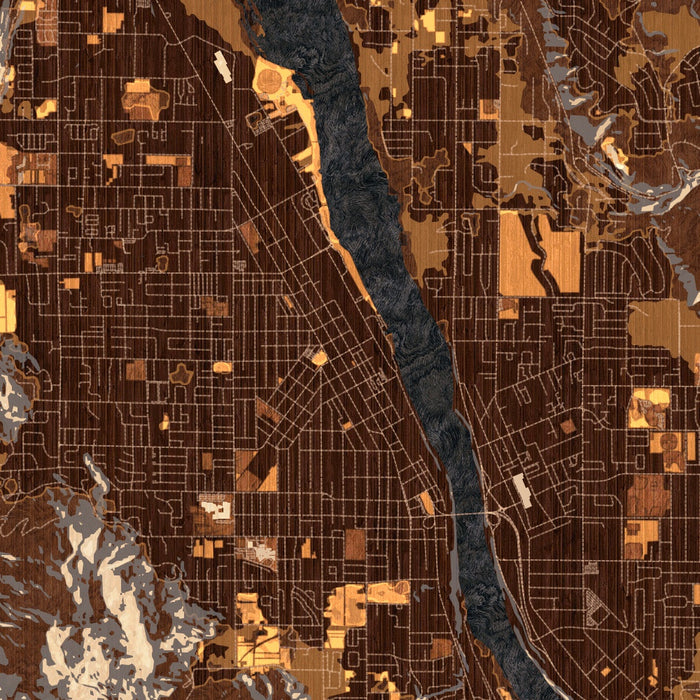 Wenatchee Washington Map Print in Ember Style Zoomed In Close Up Showing Details