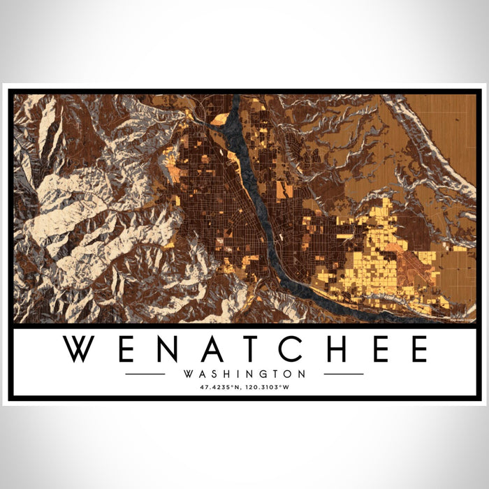 Wenatchee Washington Map Print Landscape Orientation in Ember Style With Shaded Background