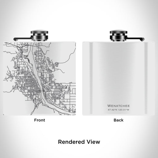 Rendered View of Wenatchee Washington Map Engraving on 6oz Stainless Steel Flask in White