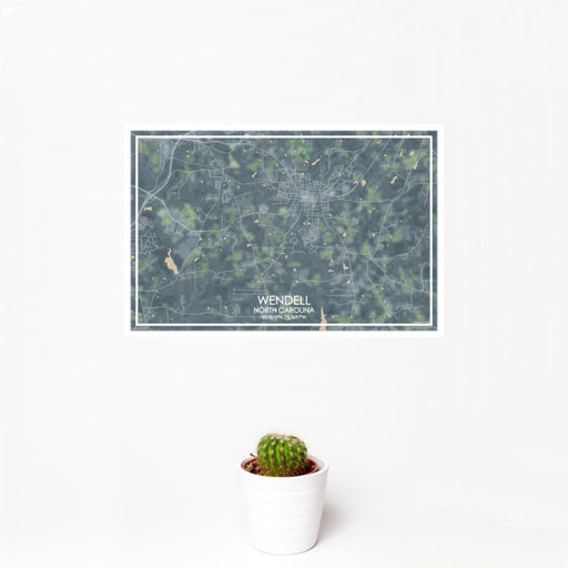 12x18 Wendell North Carolina Map Print Landscape Orientation in Afternoon Style With Small Cactus Plant in White Planter