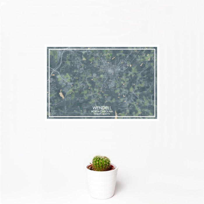 12x18 Wendell North Carolina Map Print Landscape Orientation in Afternoon Style With Small Cactus Plant in White Planter