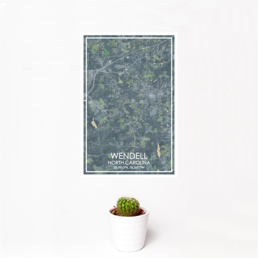 12x18 Wendell North Carolina Map Print Portrait Orientation in Afternoon Style With Small Cactus Plant in White Planter