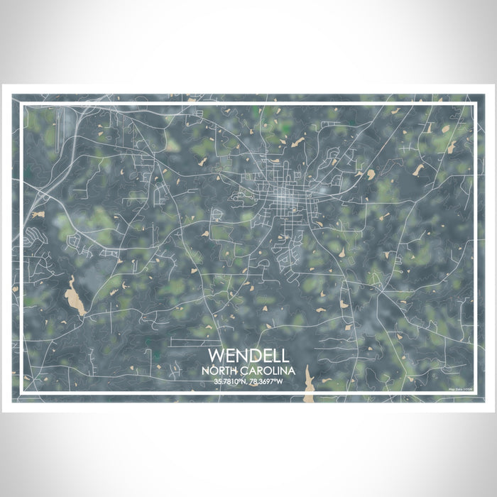 Wendell North Carolina Map Print Landscape Orientation in Afternoon Style With Shaded Background