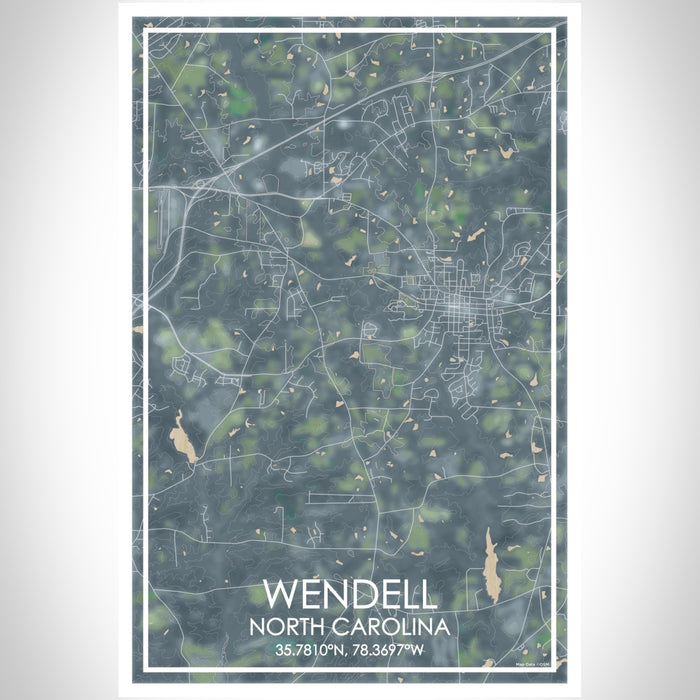 Wendell North Carolina Map Print Portrait Orientation in Afternoon Style With Shaded Background