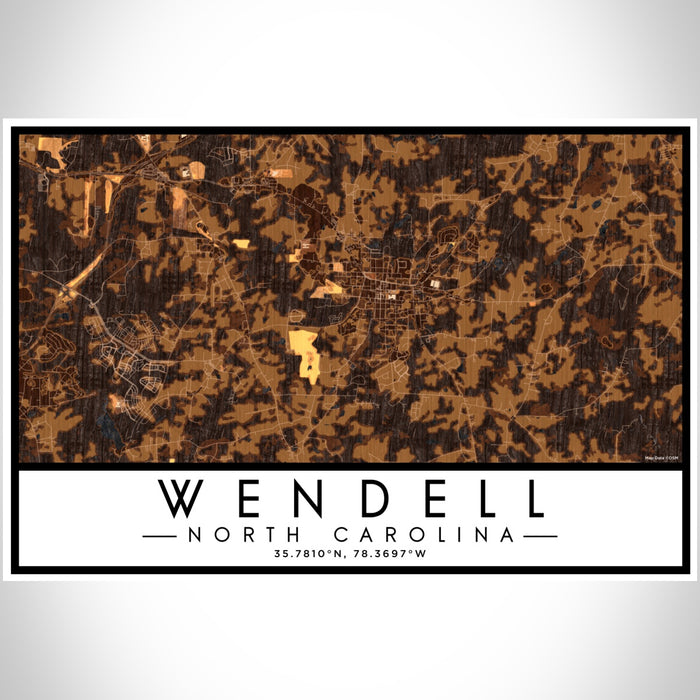 Wendell North Carolina Map Print Landscape Orientation in Ember Style With Shaded Background