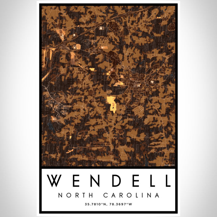 Wendell North Carolina Map Print Portrait Orientation in Ember Style With Shaded Background
