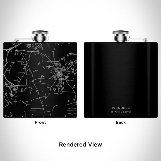 Rendered View of Wendell North Carolina Map Engraving on 6oz Stainless Steel Flask in Black