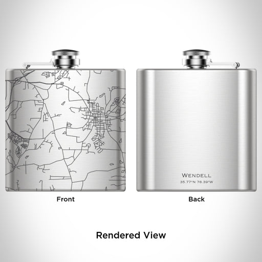 Rendered View of Wendell North Carolina Map Engraving on 6oz Stainless Steel Flask
