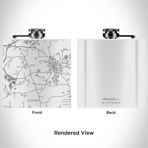 Rendered View of Wendell North Carolina Map Engraving on 6oz Stainless Steel Flask in White