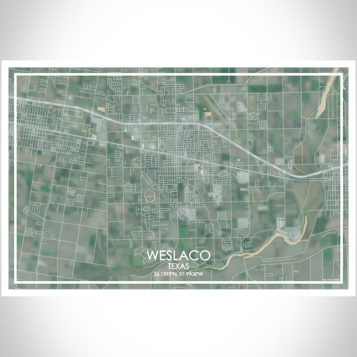 Weslaco Texas Map Print Landscape Orientation in Afternoon Style With Shaded Background