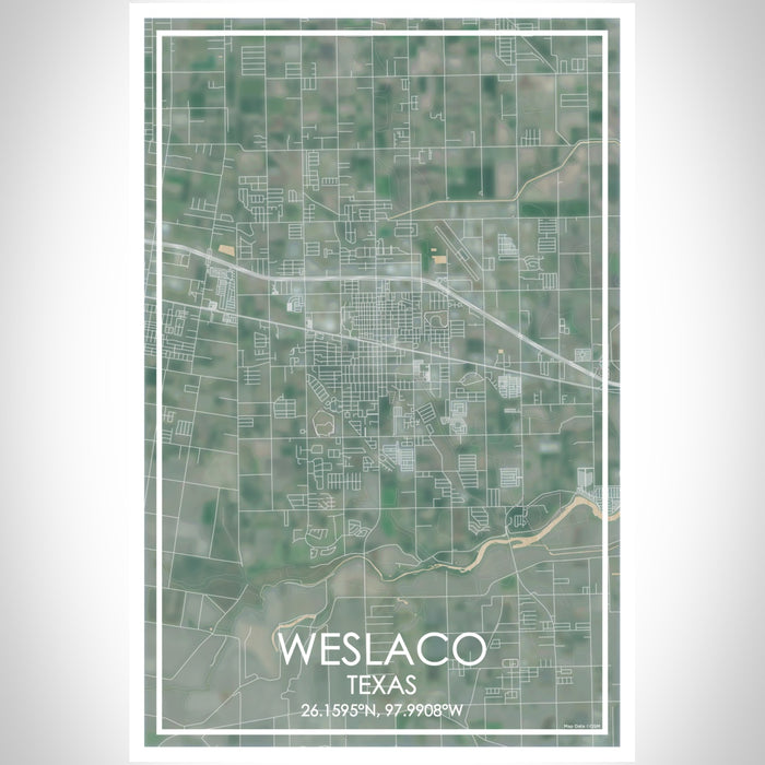 Weslaco Texas Map Print Portrait Orientation in Afternoon Style With Shaded Background