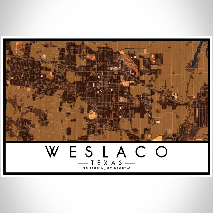 Weslaco Texas Map Print Landscape Orientation in Ember Style With Shaded Background