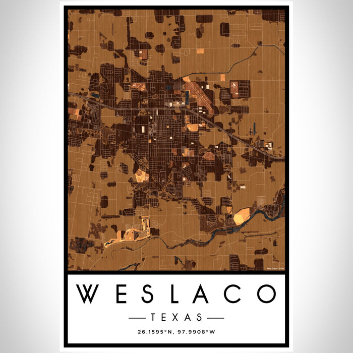 Weslaco Texas Map Print Portrait Orientation in Ember Style With Shaded Background
