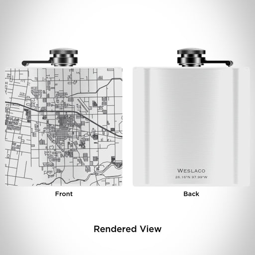 Rendered View of Weslaco Texas Map Engraving on 6oz Stainless Steel Flask in White