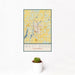 12x18 West Bend Wisconsin Map Print Portrait Orientation in Woodblock Style With Small Cactus Plant in White Planter