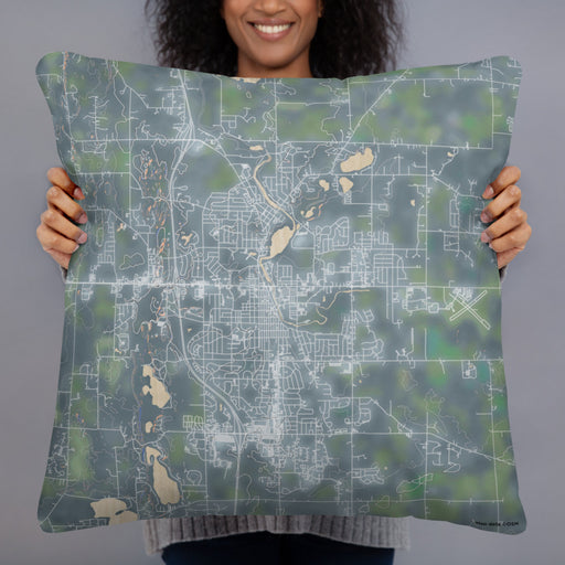 Person holding 22x22 Custom West Bend Wisconsin Map Throw Pillow in Afternoon