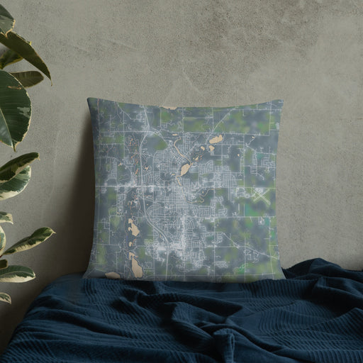 Custom West Bend Wisconsin Map Throw Pillow in Afternoon on Bedding Against Wall