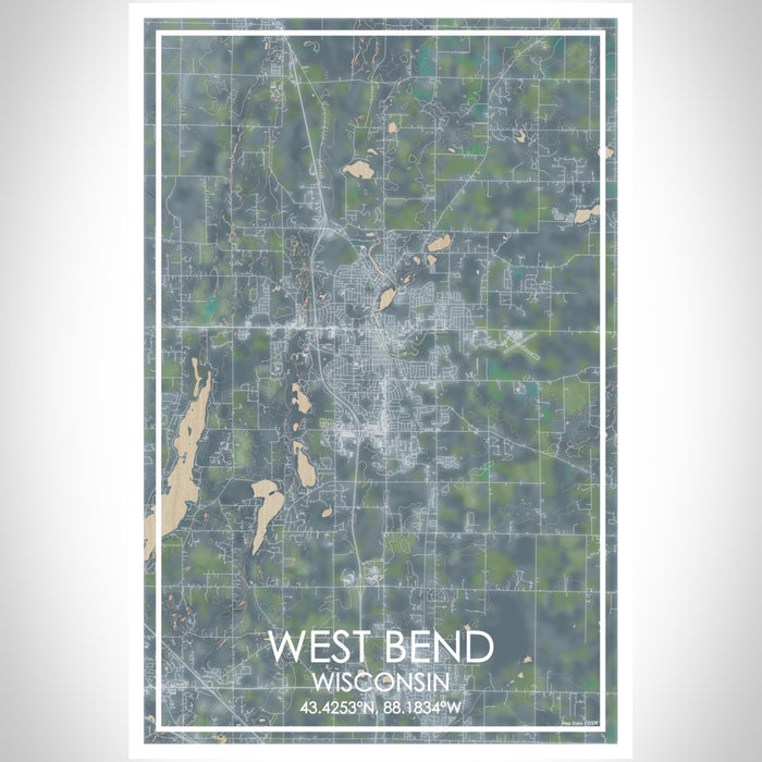 West Bend Wisconsin Map Print Portrait Orientation in Afternoon Style With Shaded Background