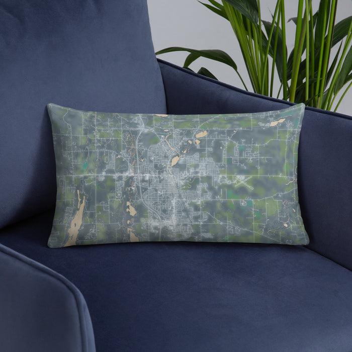 Custom West Bend Wisconsin Map Throw Pillow in Afternoon on Blue Colored Chair